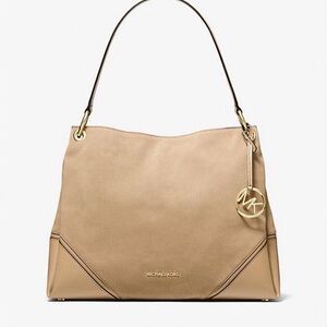Michael Kors Tan Leather Shoulder Tote with Gold MK Charm